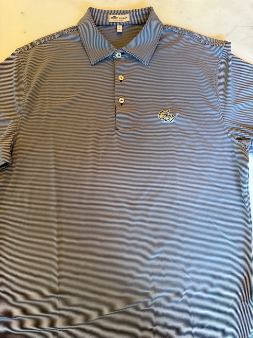 Peter Millar Light Blue Micro-Stripe Polo with GW Crest
